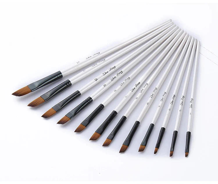 12 Pcs/set Nylon Hair Wooden Handle Watercolor Paint Brush Pen Set Learning DIY Oil Acrylic Painting Art Paint Brushes Supplies
