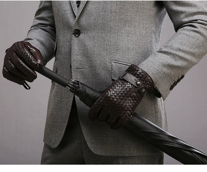 RY025NN 2025 New Spring/Winter Male Real Leather Short Gloves Man Suede Knitted Black/Brown Lambskin Cold Proof Mittens Mex Luva