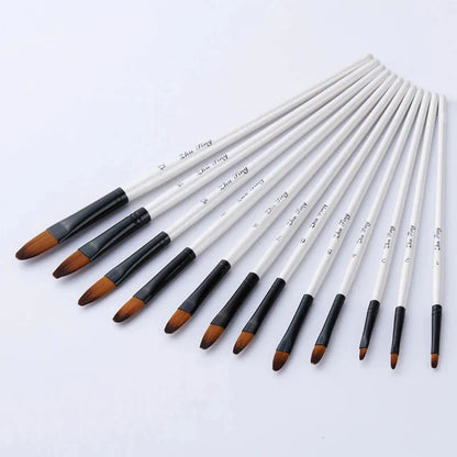 12 Pcs/set Nylon Hair Wooden Handle Watercolor Paint Brush Pen Set Learning DIY Oil Acrylic Painting Art Paint Brushes Supplies