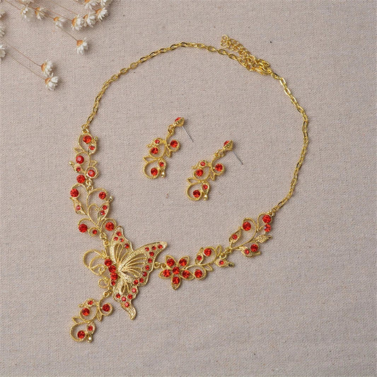 Wedding Jewelry Set Bride Rhinestone Jewelry Set Silver Plated Butterfly Choker Necklace Earrings Set Jewelry For Women Girls