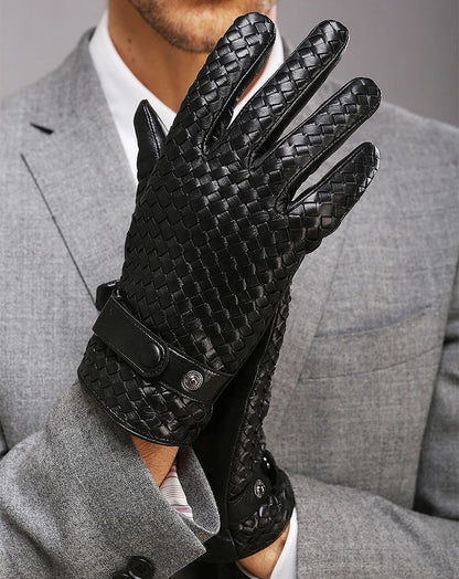 RY025NN 2025 New Spring/Winter Male Real Leather Short Gloves Man Suede Knitted Black/Brown Lambskin Cold Proof Mittens Mex Luva