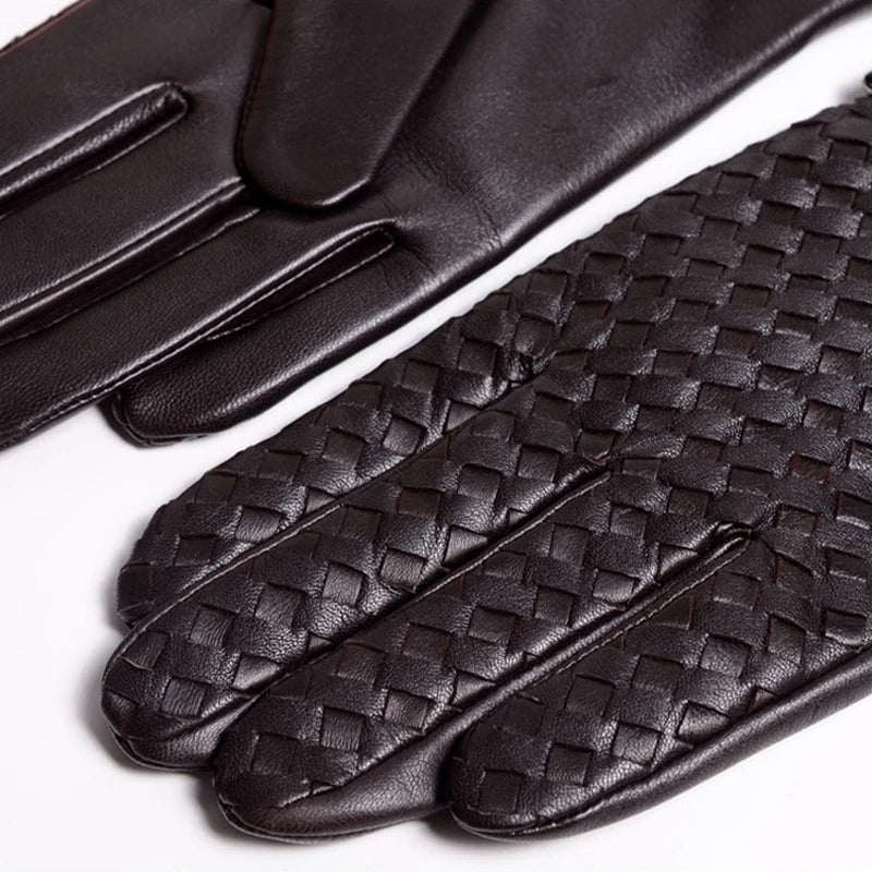 RY025NN 2025 New Spring/Winter Male Real Leather Short Gloves Man Suede Knitted Black/Brown Lambskin Cold Proof Mittens Mex Luva