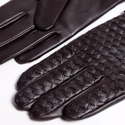 RY025NN 2025 New Spring/Winter Male Real Leather Short Gloves Man Suede Knitted Black/Brown Lambskin Cold Proof Mittens Mex Luva