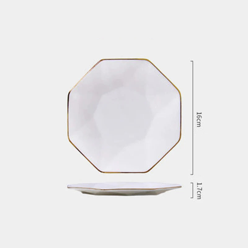 Phnom Penh Creative Octagonal Steak Flat Plate Light Luxury Bone China Tableware Western Dinner Plate Household Dinner Plates