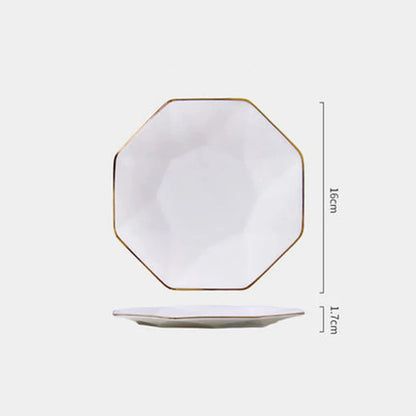 Phnom Penh Creative Octagonal Steak Flat Plate Light Luxury Bone China Tableware Western Dinner Plate Household Dinner Plates