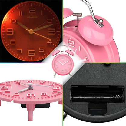 4 Inch Twin Bell Loud Alarm Clock Metal Frame 3D Dial with Backlight Battery Operate Desk Table Alarm Clock For Home and Office