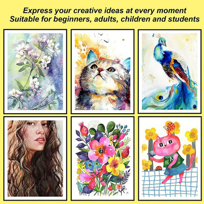 Watercolor Painting  48 Colors Solid Water Color Paint With Brush&Paper Drawing Set Art Supplies for Artists Beginner