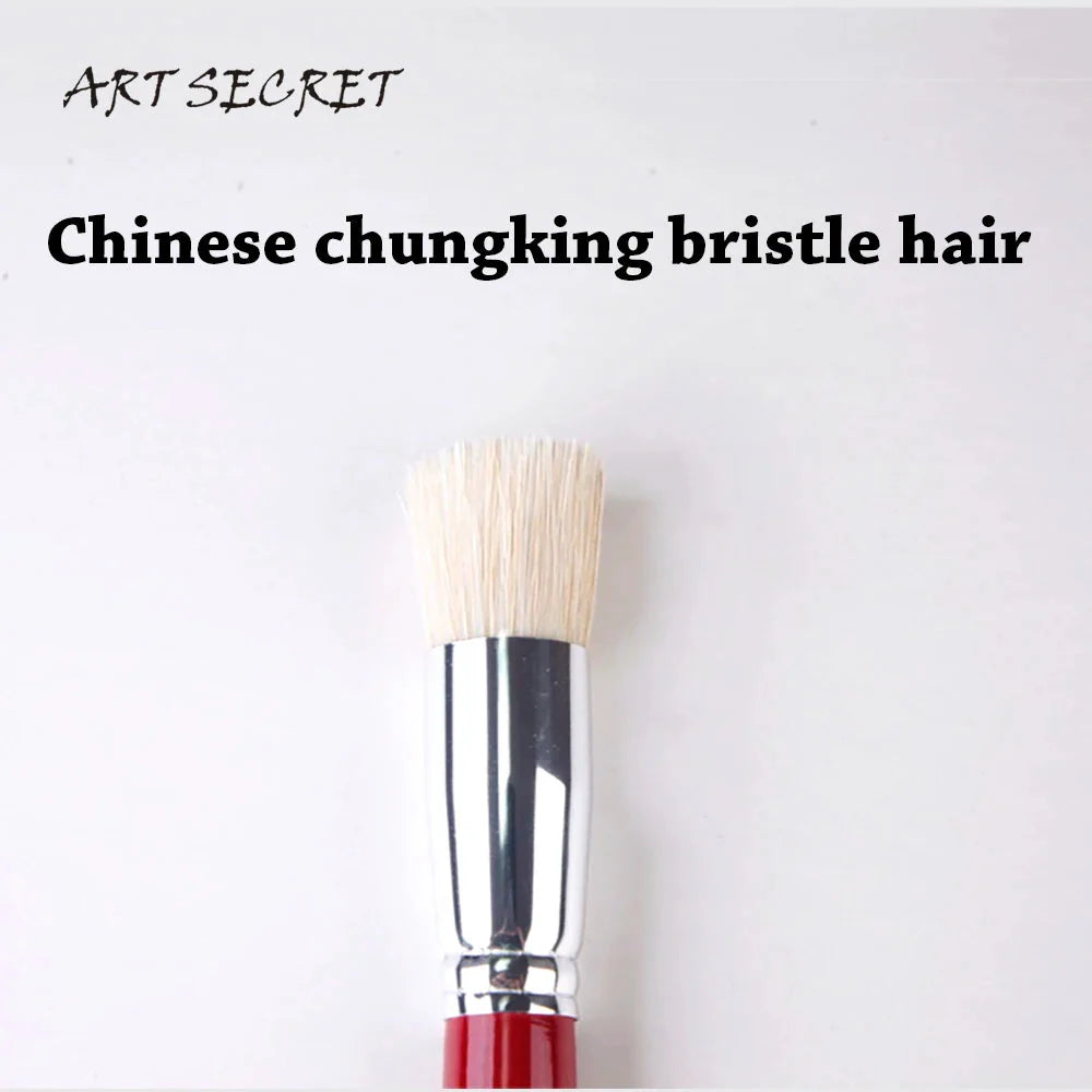 Artsecret Paint Stencil Art Supplies Artist Brush No.2820S Chungking Bristle Hair Short Red Wooden Handle Aluminum Ferrule