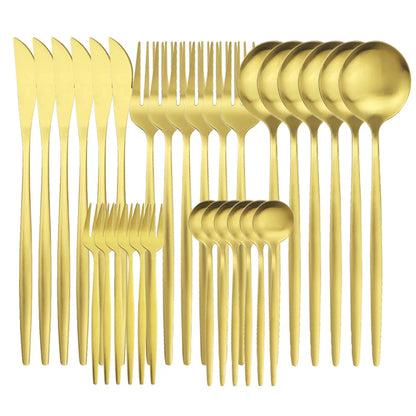 30 Pieces Dinnerware Matte Stainless Steel Cutlery Set Roes Gold Knives Fork Teaspoons Silverware Kitchen Party Dinner Tableware