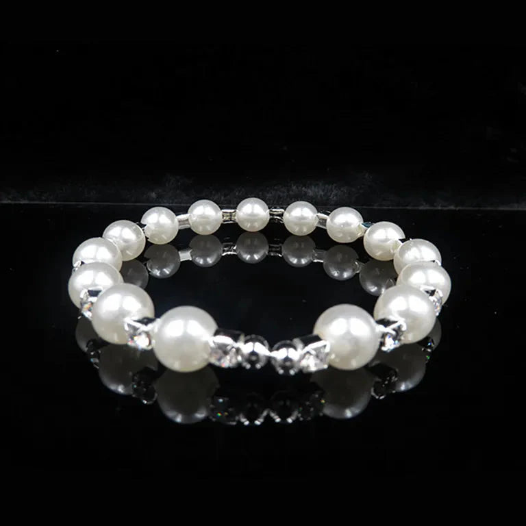 Wedding Bridal Jewelry Set String of Pearls Prom Silver Color Crystal Bracelet Necklace Earrings for Women jewellery sets