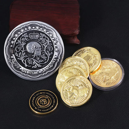 Big Size John Wick 4 Blood Oath Marker Coin Keychain Gold and Adjudicator Coin Metal Prop Accessories Collection Gift