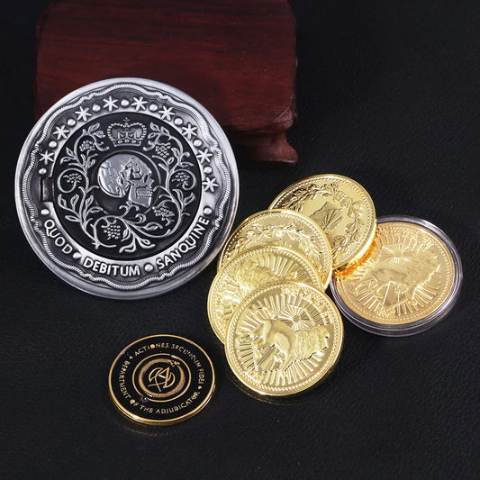 Big Size John Wick 4 Blood Oath Marker Coin Keychain Gold and Adjudicator Coin Metal Prop Accessories Collection Gift
