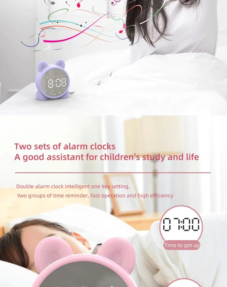 Bluetooth Mirror Table Clock Kids Alarm Clock Cute Cat Digital Alarm Clock For Kids Bedside Clock Children'S Sleep Led Clocks