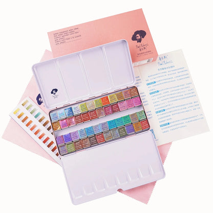 Original Paul Rubens 12/24/48 Pearlescent Watercolor Paint Set Portable Pink Box with Palette Flash Watercolor Paint