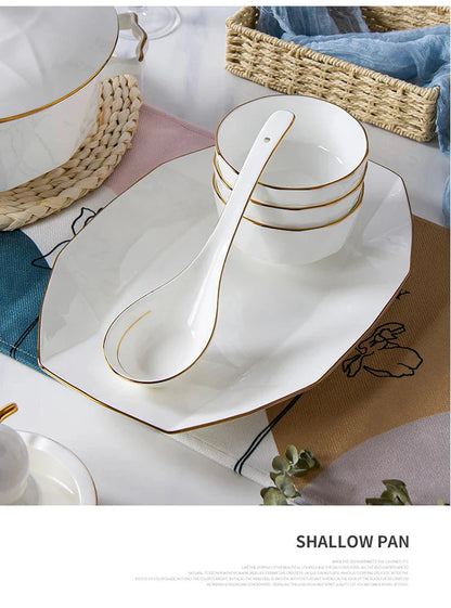Phnom Penh Creative Octagonal Steak Flat Plate Light Luxury Bone China Tableware Western Dinner Plate Household Dinner Plates