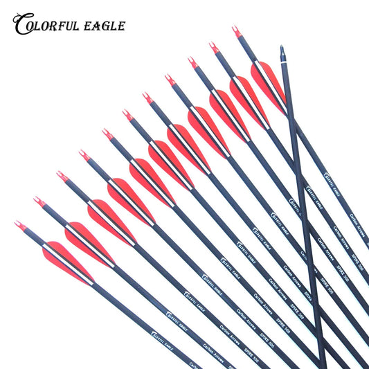 New Spine 500 Carbon Arrow With Replaceable Arrowhead 28"/30"/31"Length Archery for Compound/Recurve Bow Hunting