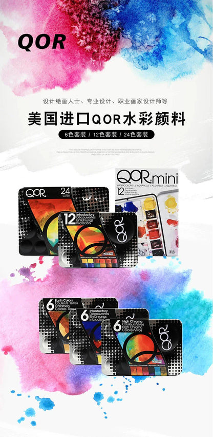 US QOR Artistic Watercolor Paints Set Tin box Pigment Solid Paint Set Palette High Concentration for Artist Painting Drawing