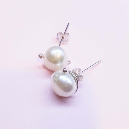 Handmade 10mm Lustrous Baroque Freshwater Pearl Silver Spiral Studs