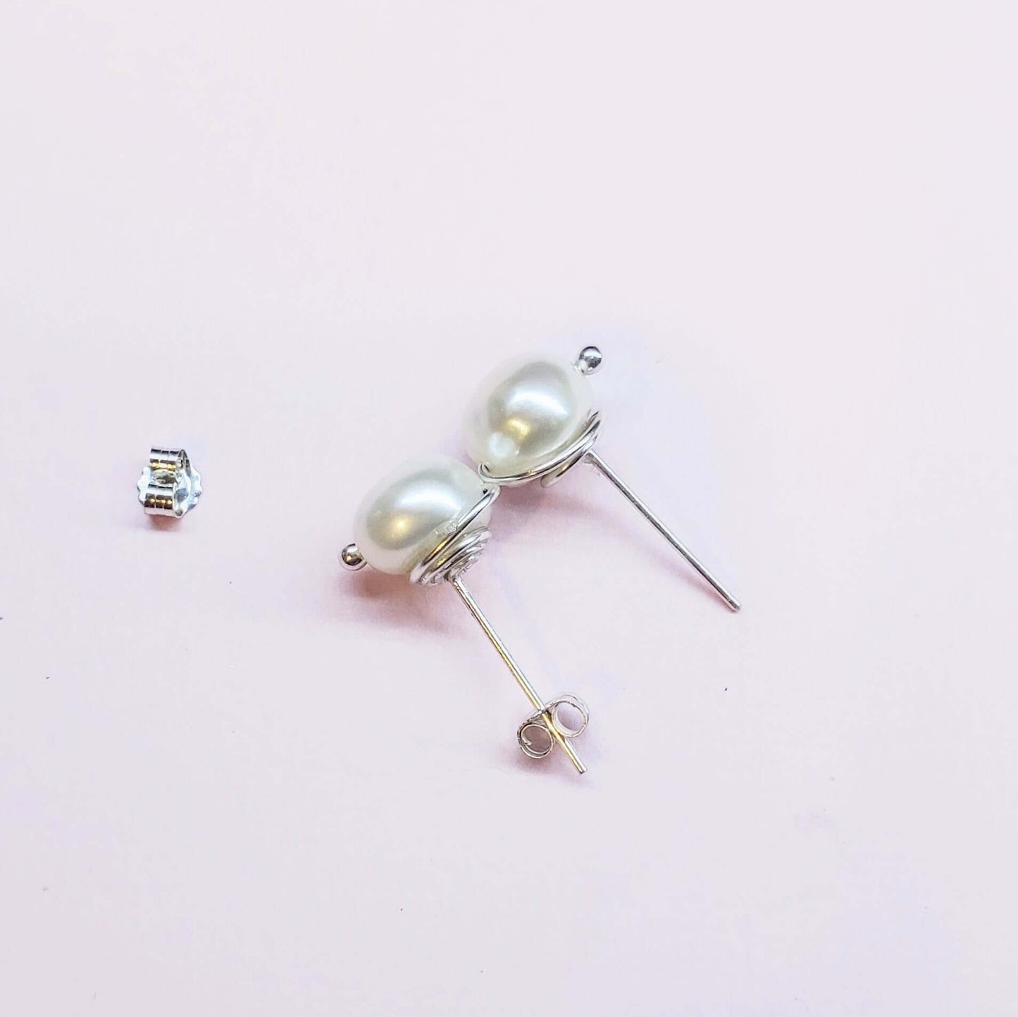 Handmade 10mm Lustrous Baroque Freshwater Pearl Silver Spiral Studs