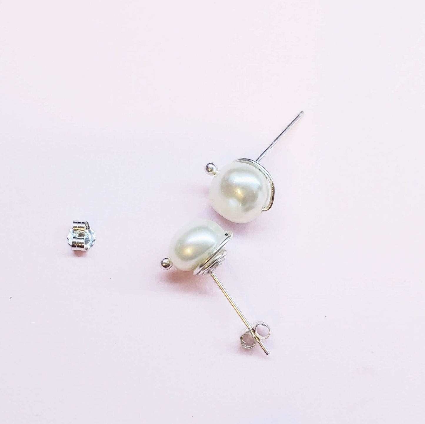 Handmade 10mm Lustrous Baroque Freshwater Pearl Silver Spiral Studs