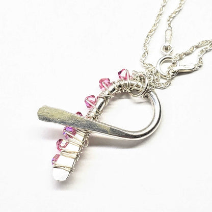 Handmade 2025 Breast Cancer Awareness Pink Crystal Ribbon Necklace