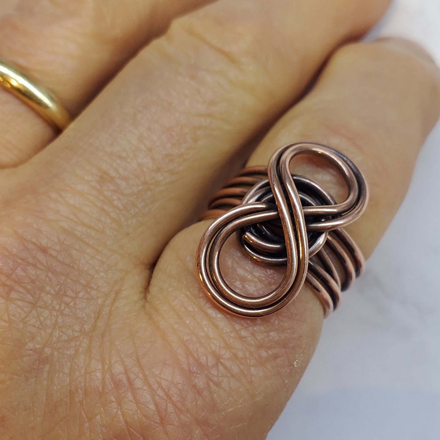 Handmade Copper Sculpted Double Infinity Eternity Ring
