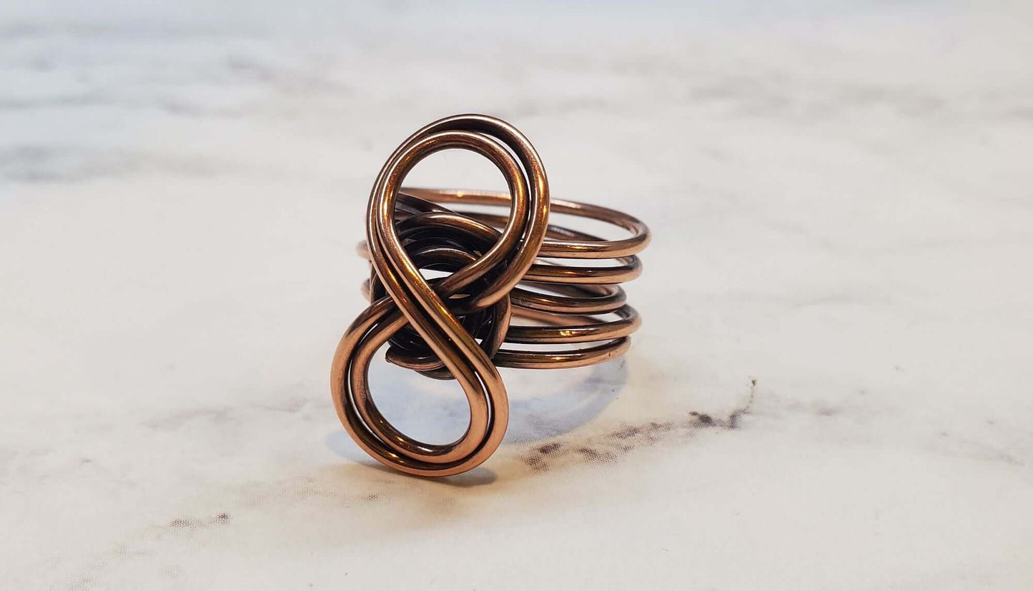 Handmade Copper Sculpted Double Infinity Eternity Ring