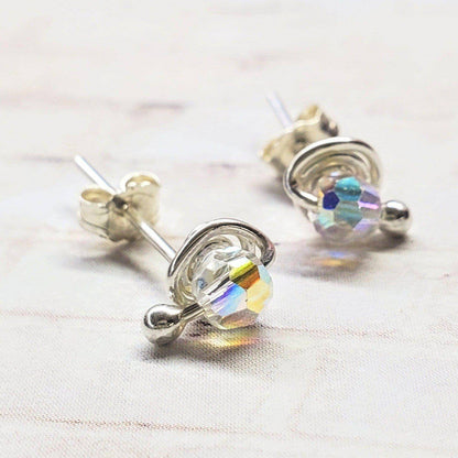 4mm Handmade Silver Crystal Spiral Ear Studs