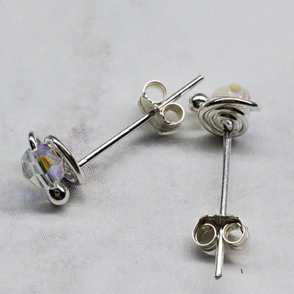 4mm Handmade Silver Crystal Spiral Ear Studs