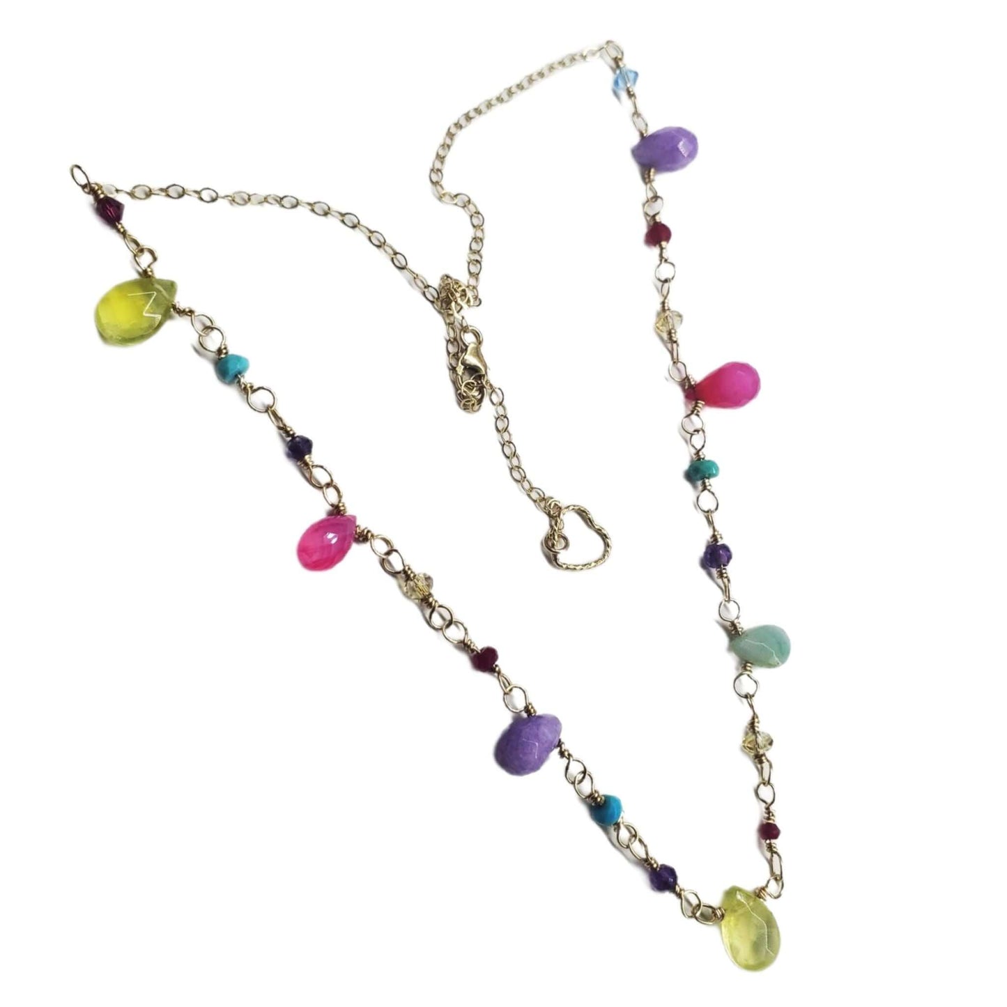 Adjustable Golden Wire Wrapped Kunterbunt Gemstone Necklace