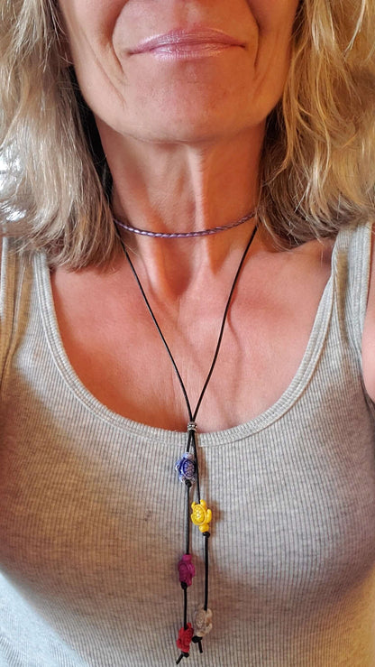 Handmade Black Leather Colored Ceramic Talking Turtle Bolo Necklace
