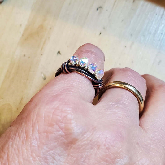 Handmade Copper Multi Wire Wrapped Super Sparkly Bling Ring
