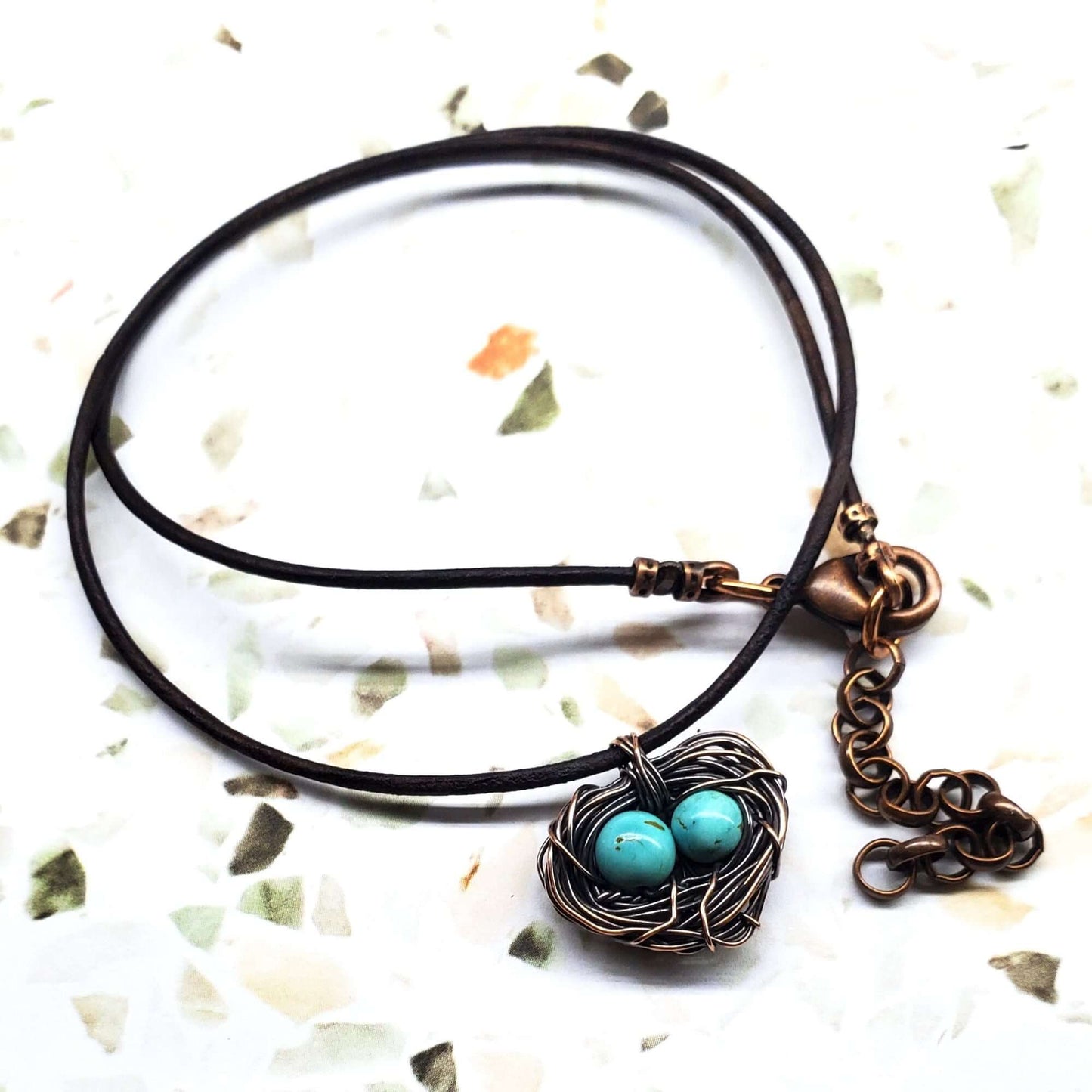 Handmade Copper Robin Nest Necklace with Up To 5 Beads