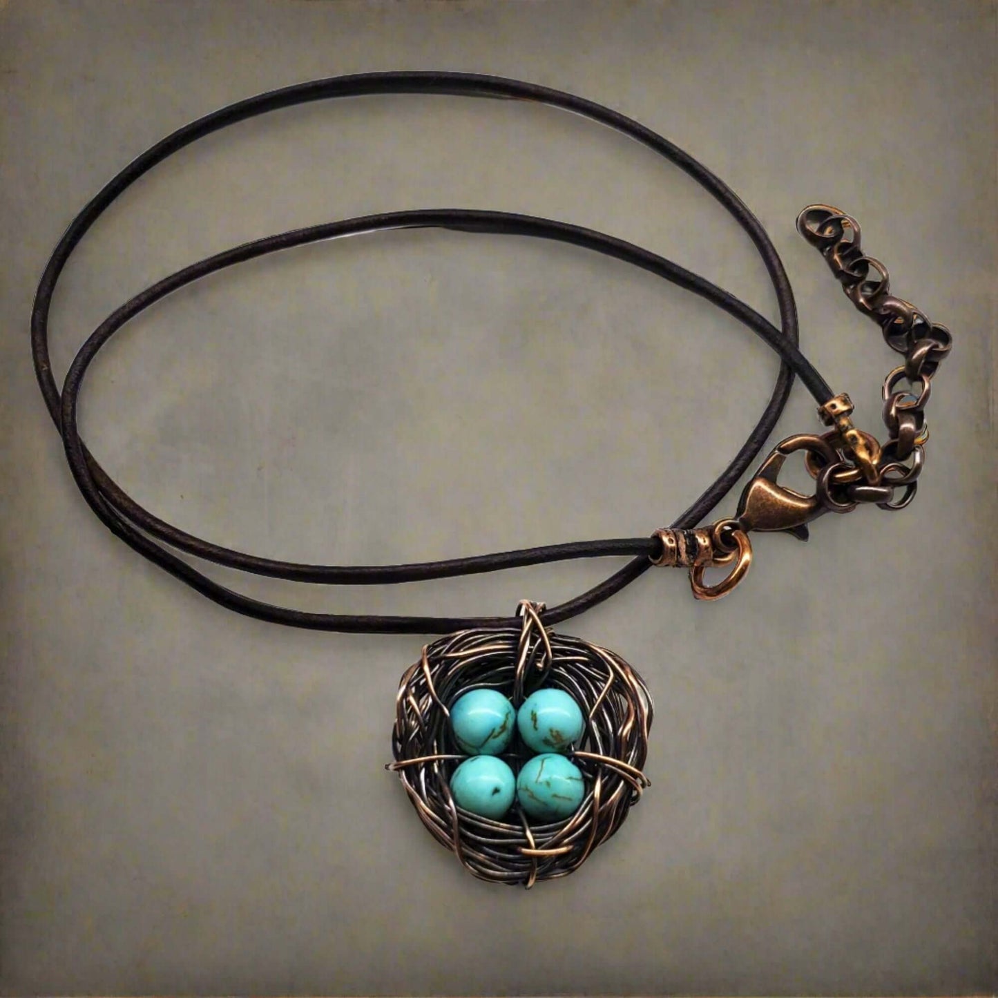 Handmade Copper Robin Nest Necklace with Up To 5 Beads