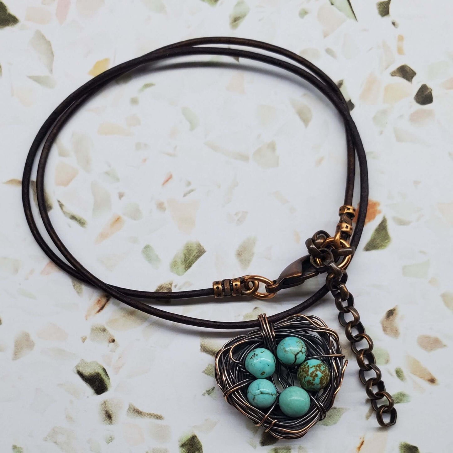 Handmade Copper Robin Nest Necklace with Up To 5 Beads