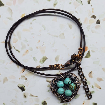 Handmade Copper Robin Nest Necklace with Up To 5 Beads