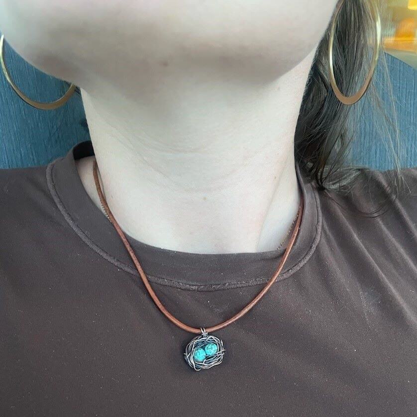 Handmade Copper Robin Nest Necklace with Up To 5 Beads
