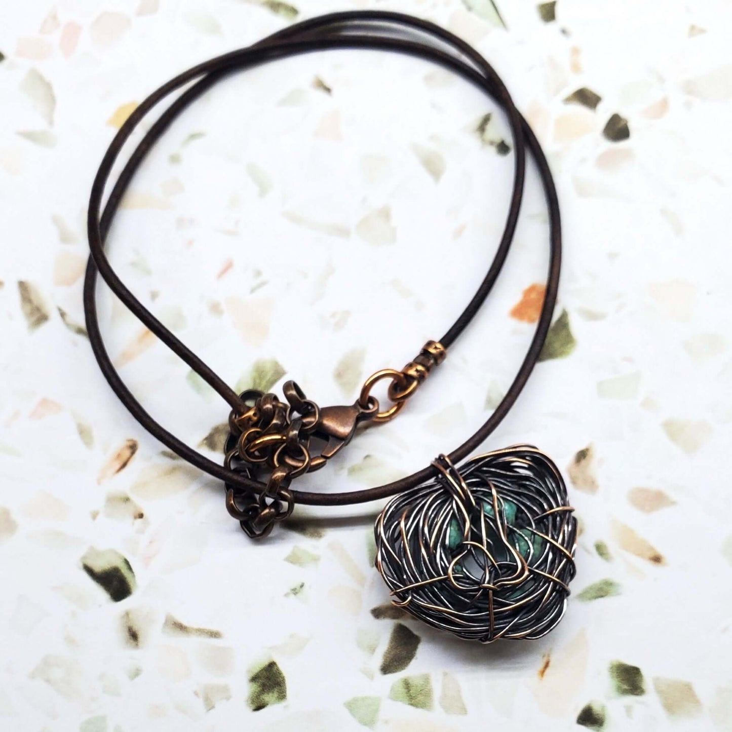 Handmade Copper Robin Nest Necklace with Up To 5 Beads