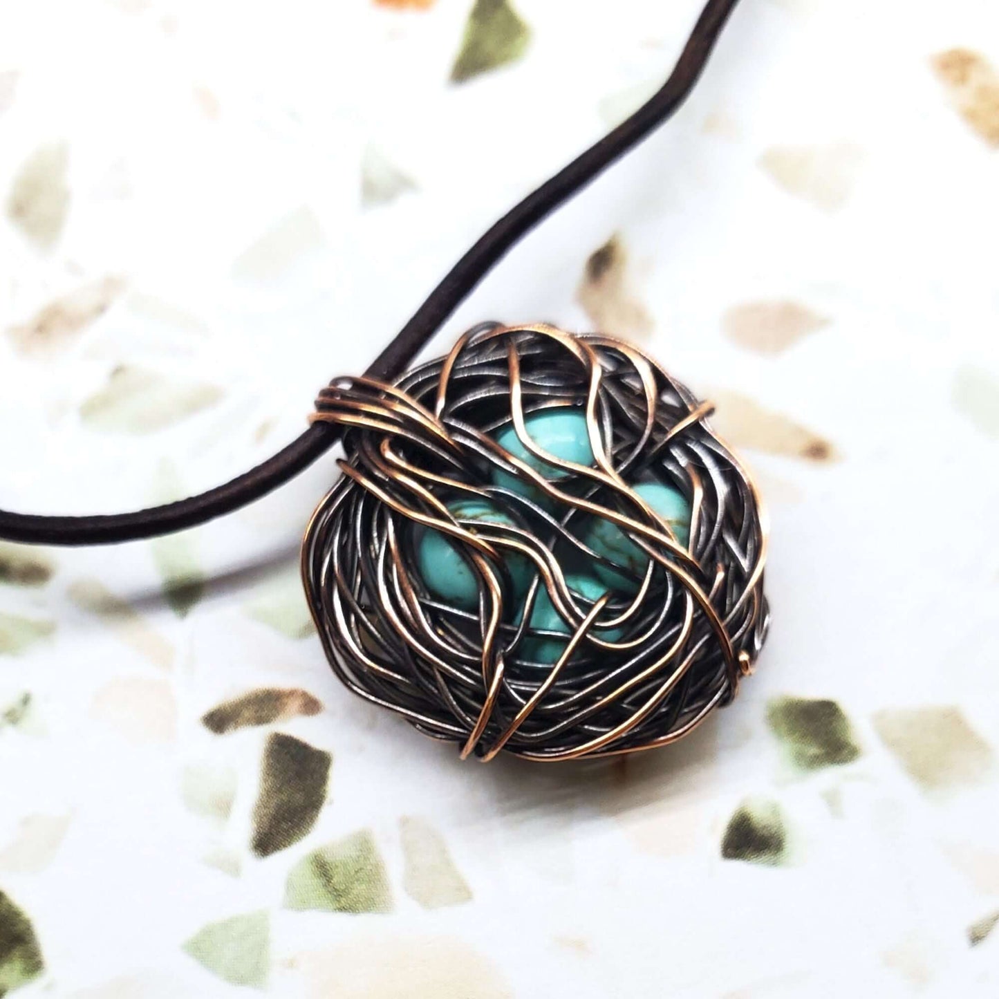 Handmade Copper Robin Nest Necklace with Up To 5 Beads