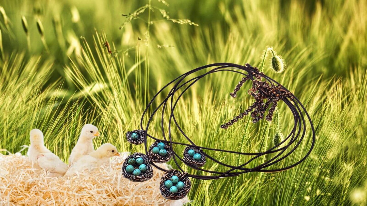 Handmade Copper Robin Nest Necklace with Up To 5 Beads
