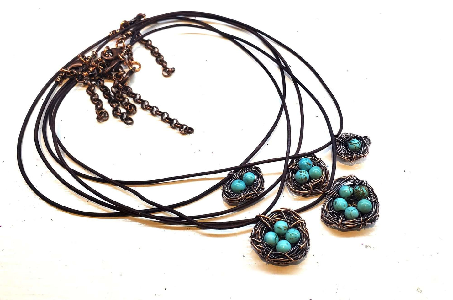 Handmade Copper Robin Nest Necklace with Up To 5 Beads