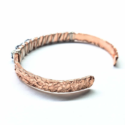 Silver Wire Wrapped Crystal Textured Copper Cuff Set