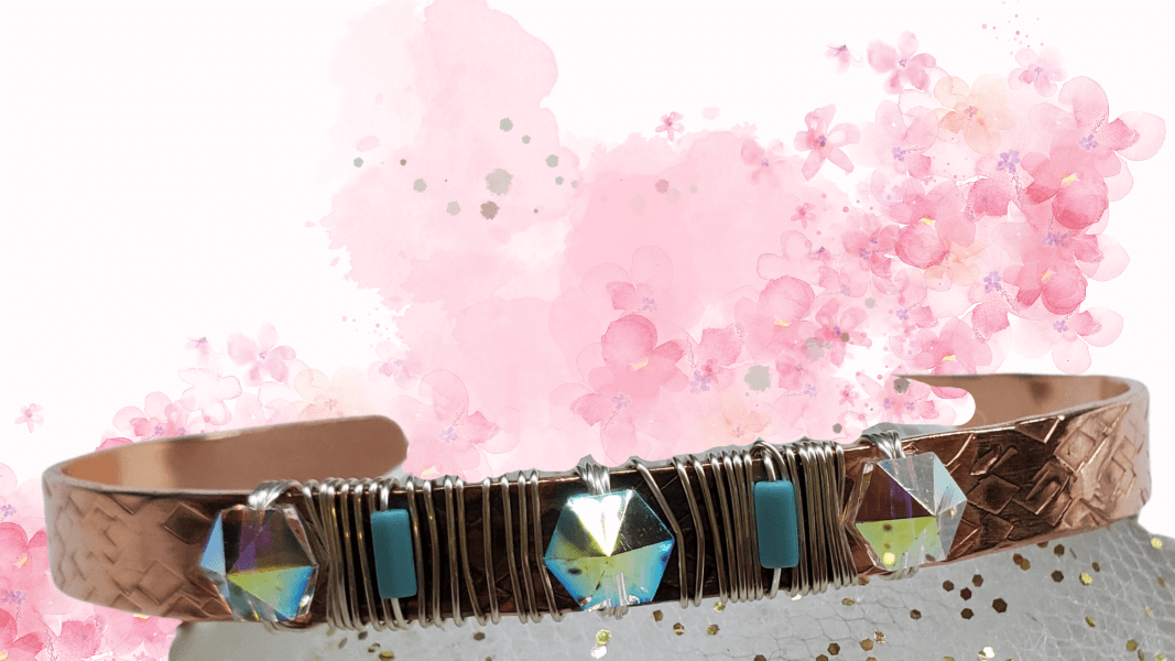 Handmade Copper Turquoise Crystal Spike Cuff