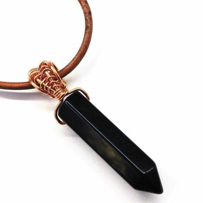 Handmade Rustic Wire Wrapped Gemstone Leather Necklace