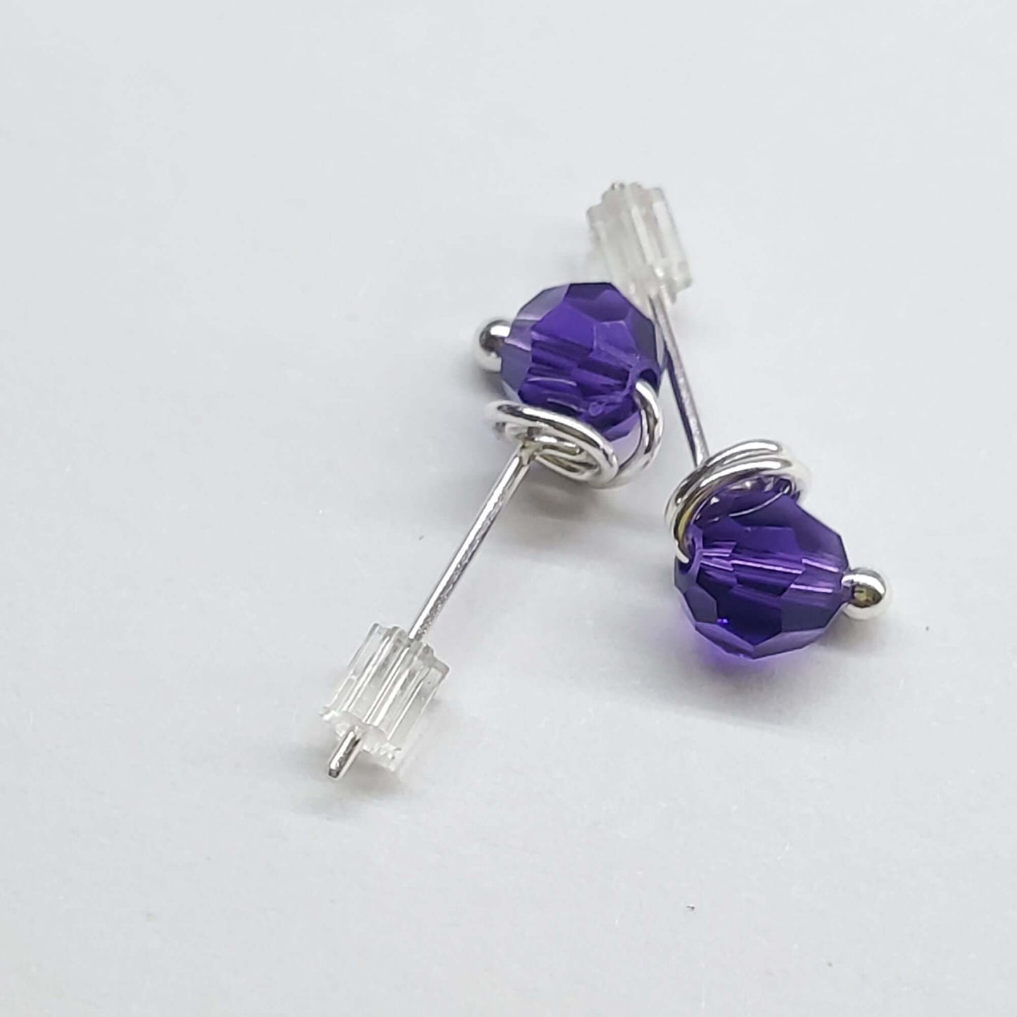 Handmade 6mm Silver Spiral Crystal Stud Earrings