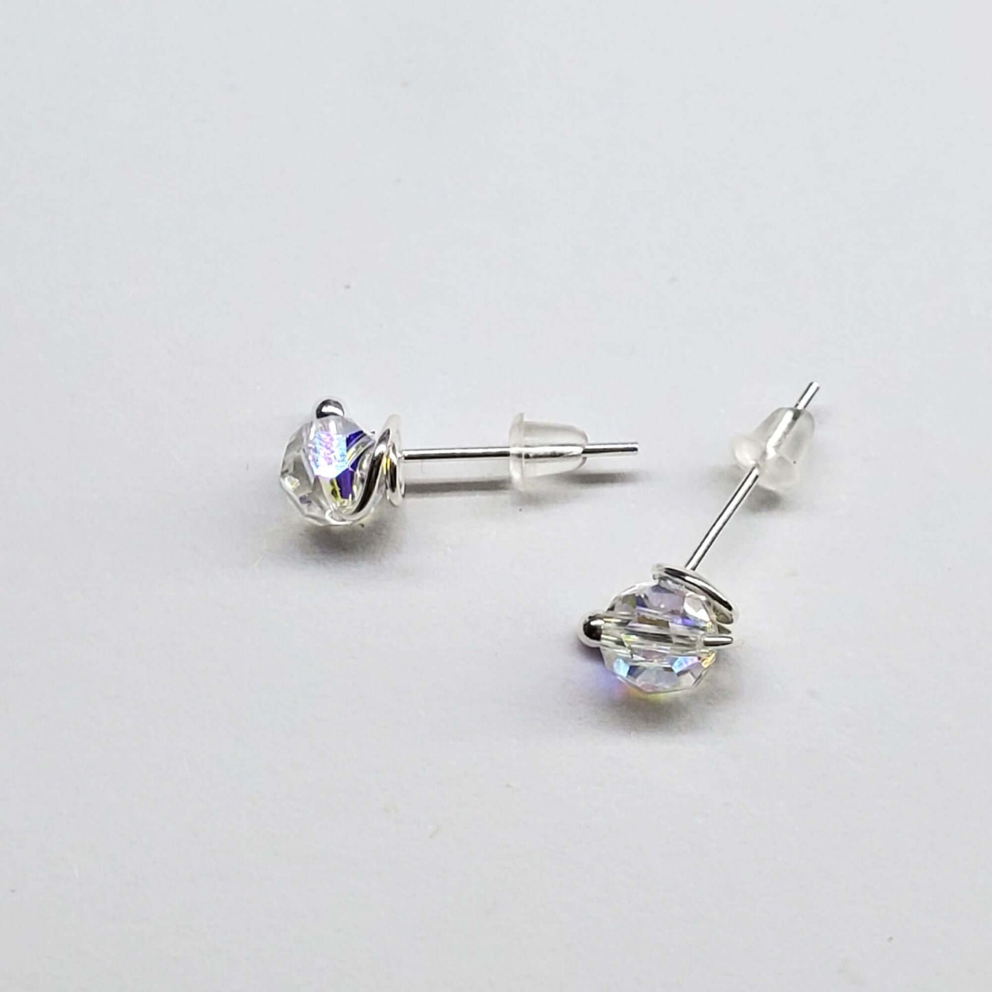 Handmade 6mm Silver Spiral Crystal Stud Earrings