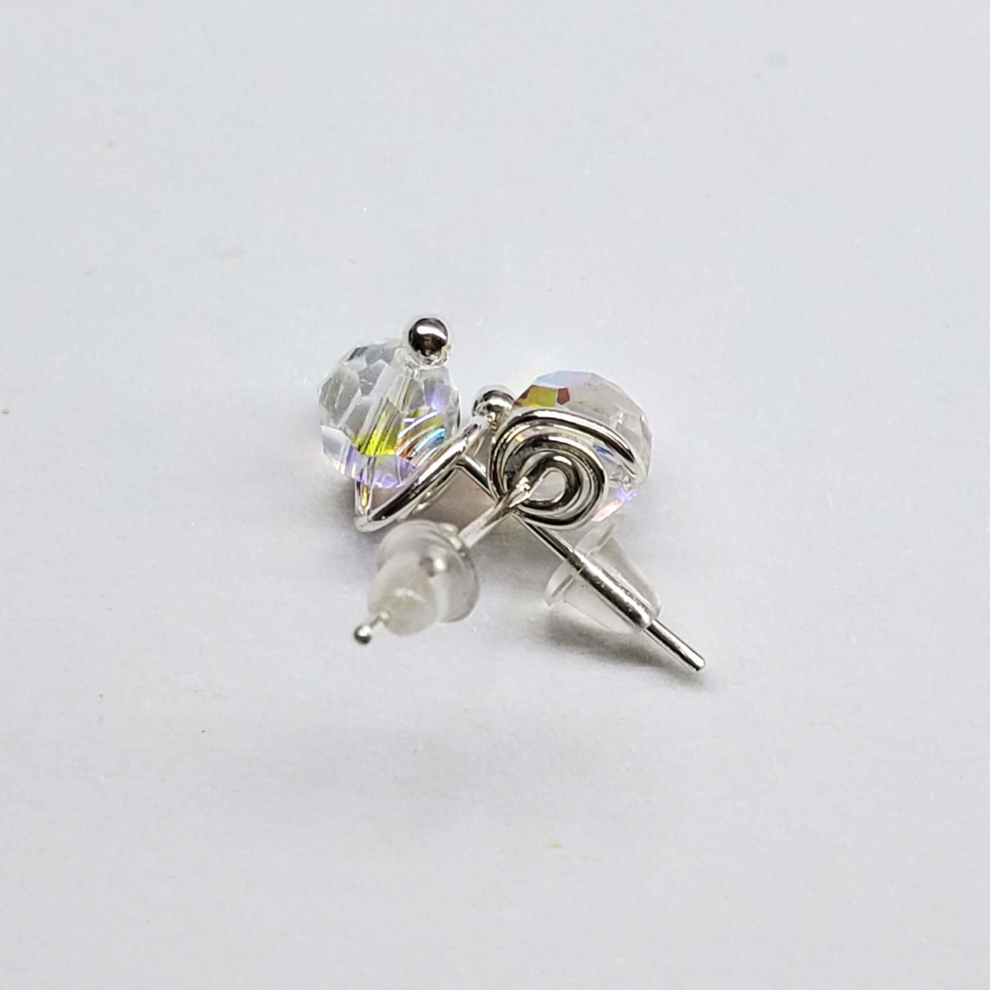 Handmade 6mm Silver Spiral Crystal Stud Earrings