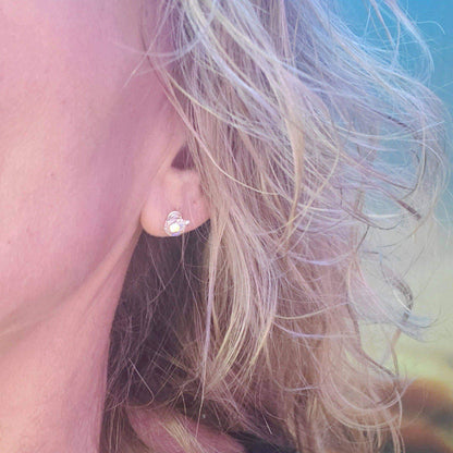 Handmade 6mm Silver Spiral Crystal Stud Earrings
