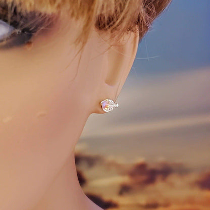 Handmade 6mm Silver Spiral Crystal Stud Earrings