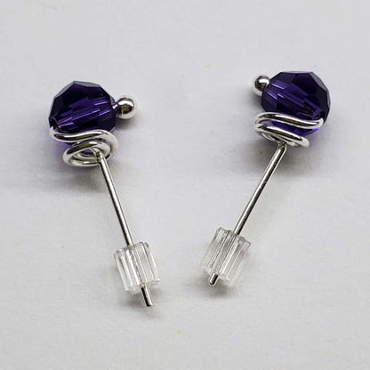 Handmade 6mm Silver Spiral Crystal Stud Earrings